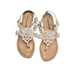 AMERICAN EAGLE Cream Crotchet Sandals Size 8